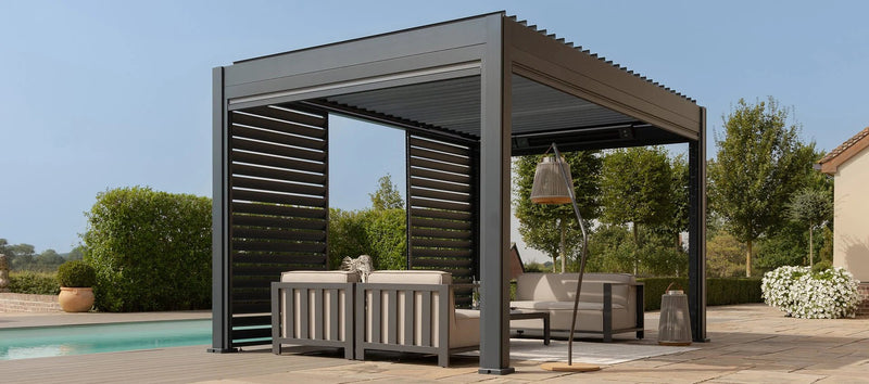 Load image into Gallery viewer, Maze - Eden 3m x 4m Pergola with LED Lights &amp; Motorised Roof - Grey
