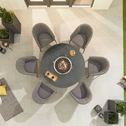 Nova - Edge Fabric 6 Seat Round Dining Set with Firepit - Light Grey