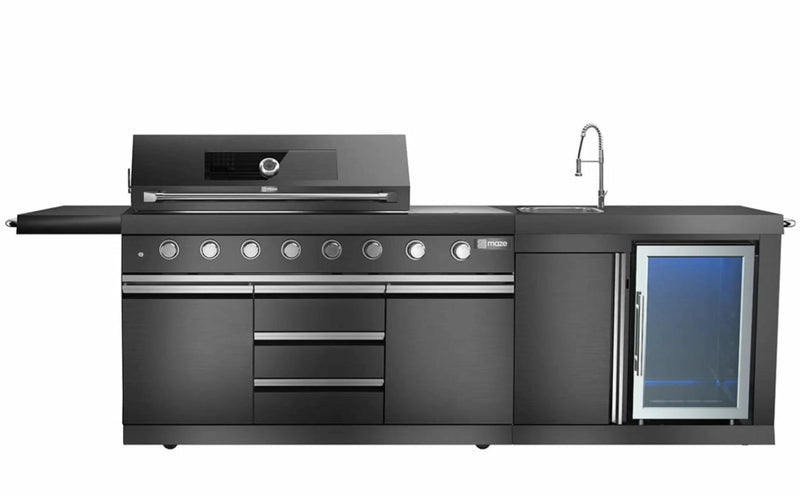 Load image into Gallery viewer, Maze - Corner Outdoor Kitchen 6 Burner - With Sink &amp; Single Fridge - Stainless Steel
