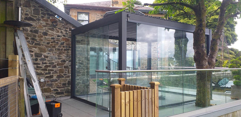 Load image into Gallery viewer, Nova Titan Aluminium Pergola 4m x 3m  with Glass Sliding Doors - Grey
