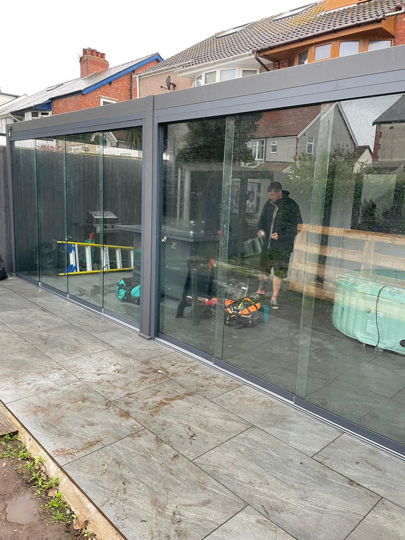 Load image into Gallery viewer, Nova Titan Aluminium Pergola 6m x 3m Rectangular with Glass sliding Doors - Grey
