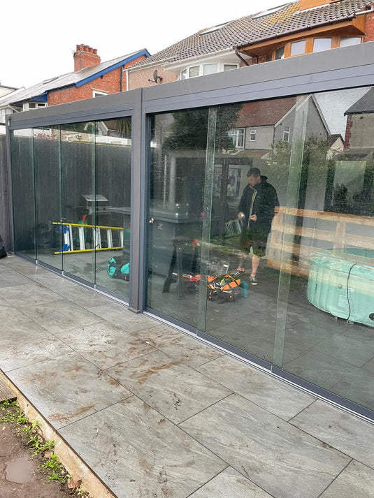 Nova Titan Aluminium Pergola 6m x 3m Rectangular with Glass sliding Doors - Grey