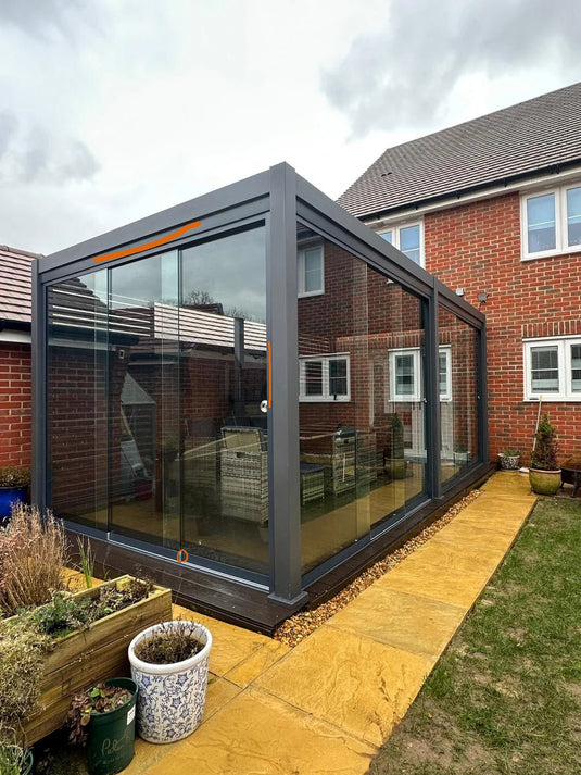 Nova Titan Aluminium Pergola 6m x 3m Rectangular with Glass sliding Doors - Grey