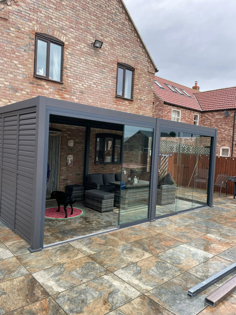 Load image into Gallery viewer, Nova Titan Aluminium Pergola 6m x 3m Rectangular with Glass sliding Doors - Grey
