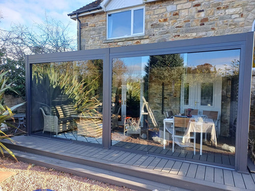 Nova Titan Aluminium Pergola 6m x 3m Rectangular with Glass sliding Doors - Grey