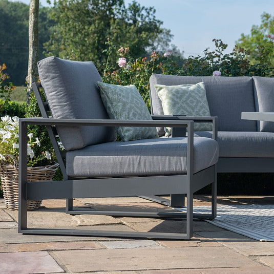 Maze - Amalfi 2 Seat Aluminium Sofa Set
with Square Fire Pit Table plus Armchairs & Footstools - Grey