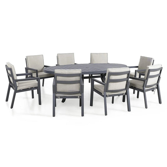 Maze - New York 8 Seat Oval Aluminium Dining Set - Dove Grey