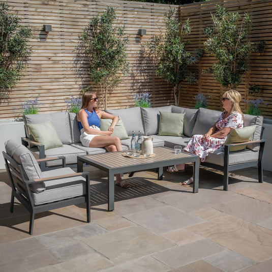 Maze - Vancouver Large Alumunium Corner Dining Set
with Rectangular Coffee Table & Armchair - Dove Grey