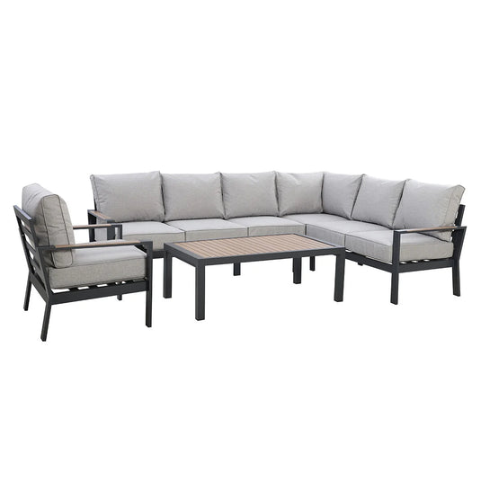 Maze - Vancouver Large Alumunium Corner Dining Set
with Rectangular Coffee Table & Armchair - Dove Grey