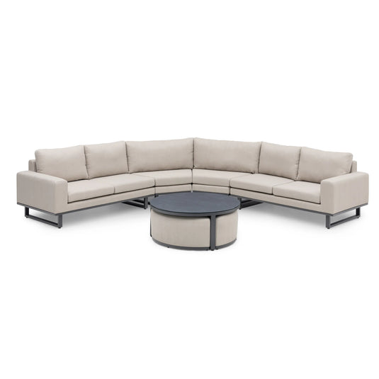 Maze - Outdoor Fabric Ethos Grande Corner Sofa Set
with Round Coffee Table & 3 Footstools - Oatmeal