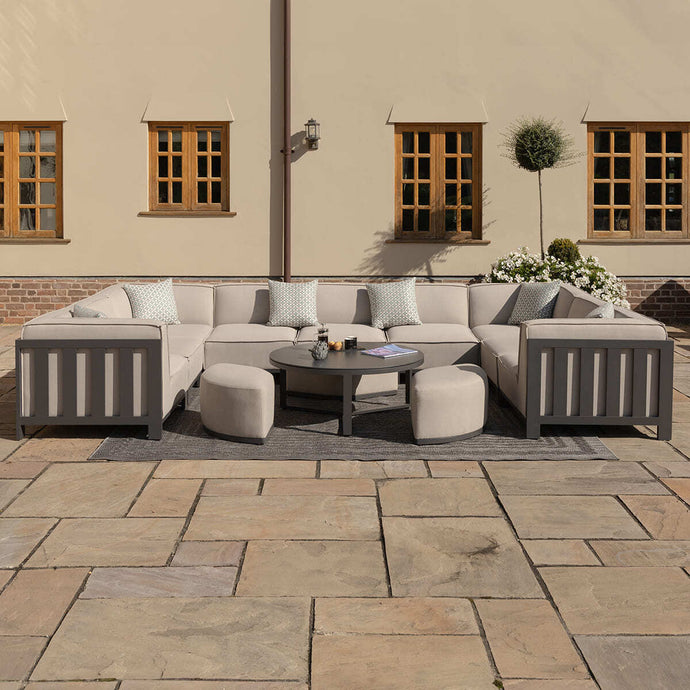 Maze - Outdoor Fabric Ibiza U Shape Sofa Set
with Round Coffee Table & 3 Footstools - Oatmeal