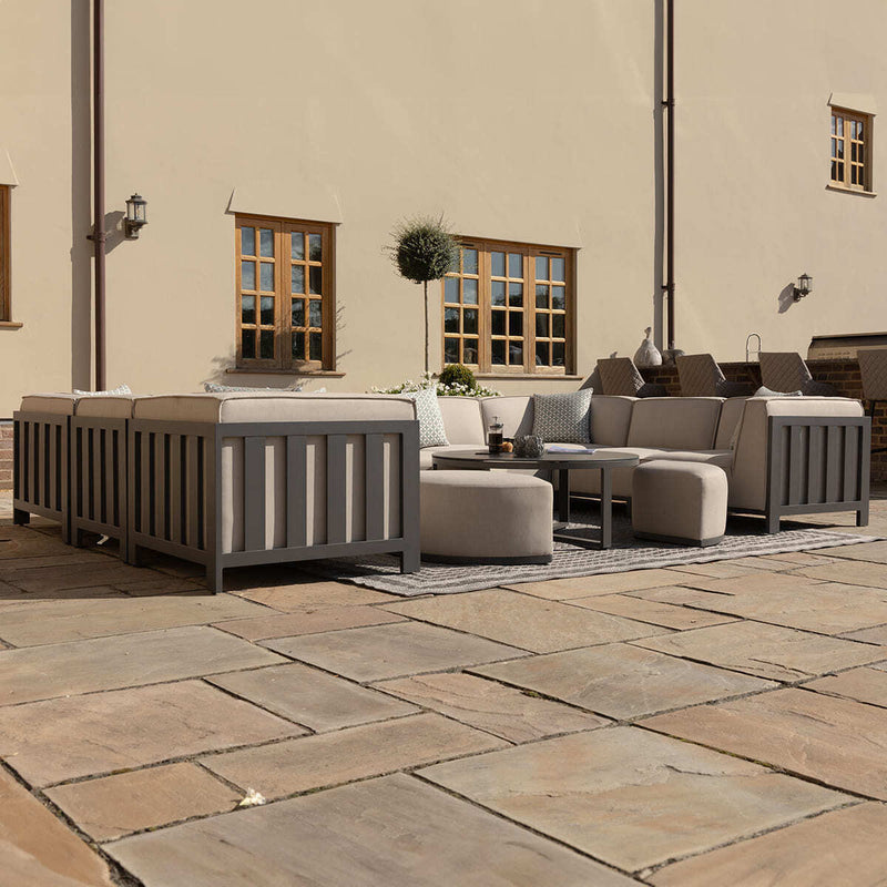 Load image into Gallery viewer, Maze - Outdoor Fabric Ibiza U Shape Sofa Set
with Round Coffee Table &amp; 3 Footstools - Oatmeal
