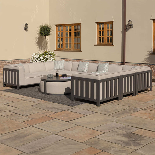 Maze - Outdoor Fabric Ibiza U Shape Sofa Set
with Round Coffee Table & 3 Footstools - Oatmeal