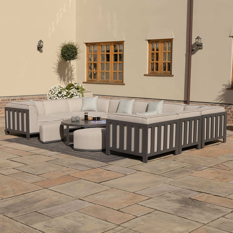 Load image into Gallery viewer, Maze - Outdoor Fabric Ibiza U Shape Sofa Set
with Round Coffee Table &amp; 3 Footstools - Oatmeal
