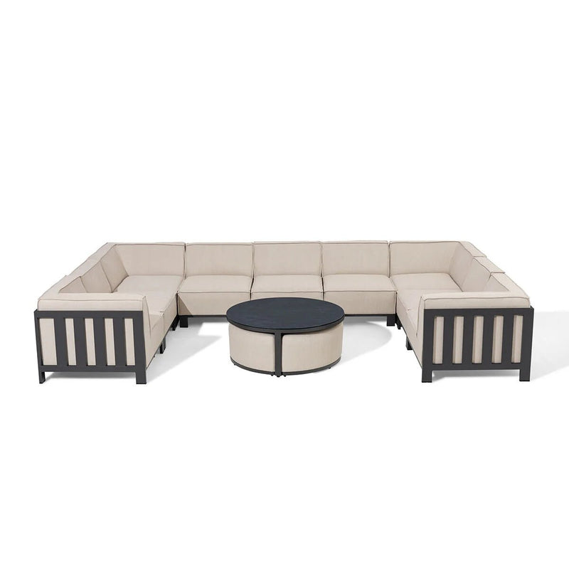 Load image into Gallery viewer, Maze - Outdoor Fabric Ibiza U Shape Sofa Set
with Round Coffee Table &amp; 3 Footstools - Oatmeal
