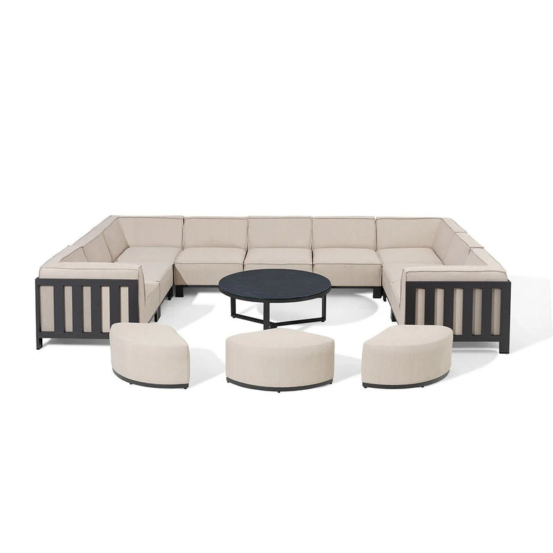 Load image into Gallery viewer, Maze - Outdoor Fabric Ibiza U Shape Sofa Set
with Round Coffee Table &amp; 3 Footstools - Oatmeal
