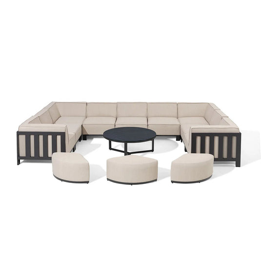 Maze - Outdoor Fabric Ibiza U Shape Sofa Set
with Round Coffee Table & 3 Footstools - Oatmeal