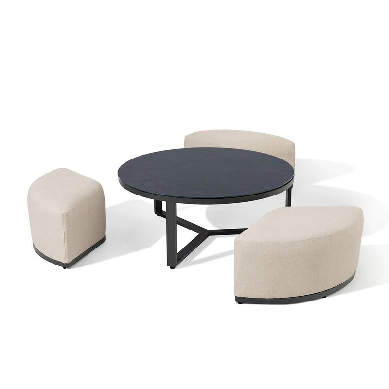 Load image into Gallery viewer, Maze - Outdoor Fabric Ibiza U Shape Sofa Set
with Round Coffee Table &amp; 3 Footstools - Oatmeal
