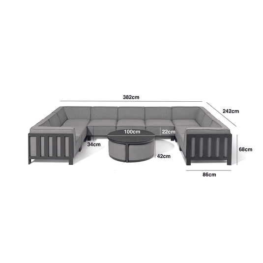 Maze - Outdoor Fabric Ibiza U Shape Sofa Set
with Round Coffee Table & 3 Footstools - Oatmeal