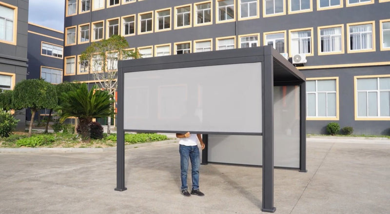 Load image into Gallery viewer, Skyline Deluxe LED Solar Fully Motorised Aluminium Pergola 4m x 3m - Grey |  Assembly Available
