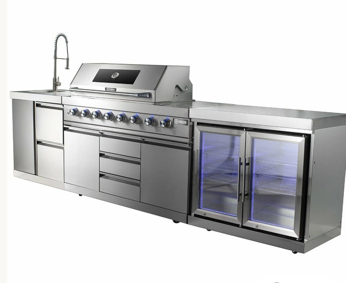 Maze - Large Linear Outdoor Kitchen 6 Burner - With Sink & Double Fridge - Stainless Steel