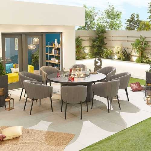 Load image into Gallery viewer, Nova - Edge Fabric 8 Seat Round Dining Set with Firepit - Light Grey
