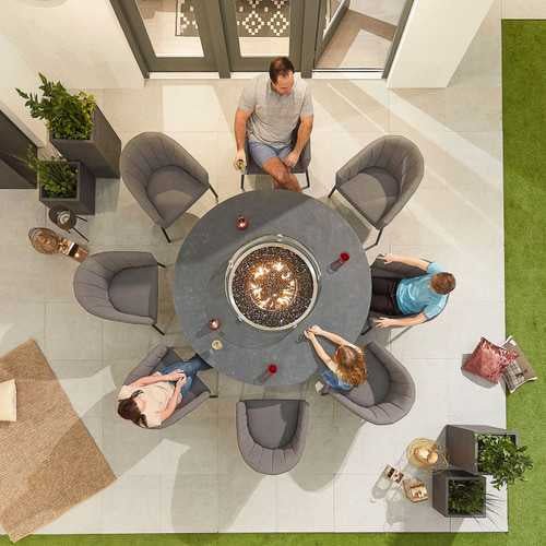 Load image into Gallery viewer, Nova - Edge Fabric 8 Seat Round Dining Set with Firepit - Light Grey
