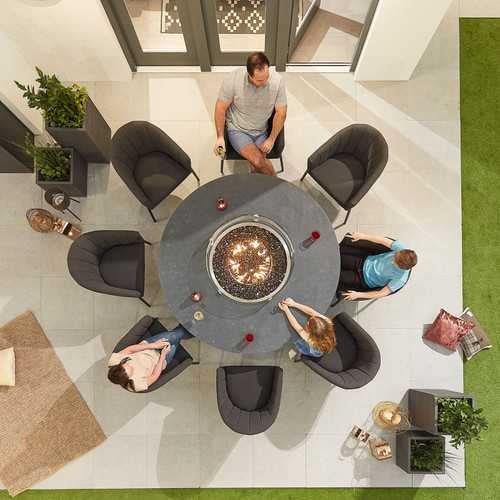 Load image into Gallery viewer, Nova - Edge Fabric 8 Seat Round Dining Set with Firepit - Dark Grey
