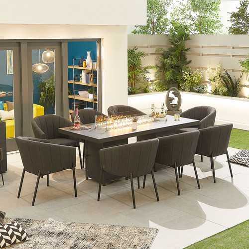 Load image into Gallery viewer, Nova - Edge Fabric 8 Seat Rectangular Dining Set with Firepit - Dark Grey
