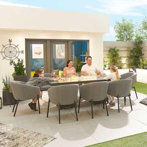 Load image into Gallery viewer, Nova - Edge Fabric 8 Seat Rectangular Dining Set with Firepit - Light Grey
