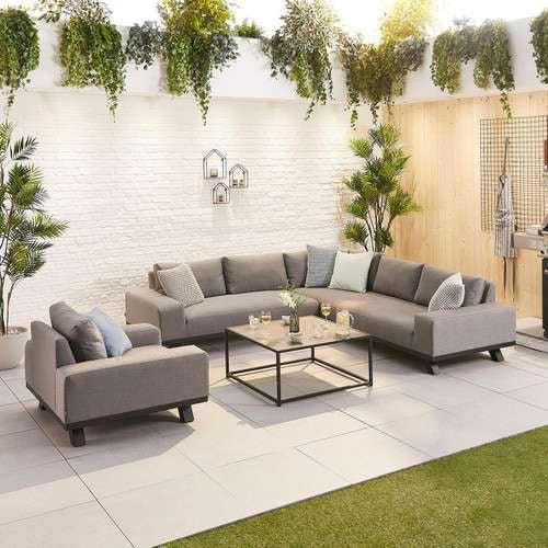 Nova - Tranquility Outdoor Fabric Corner Sofa Set with Coffee Table & Lounge Chair - Light Grey