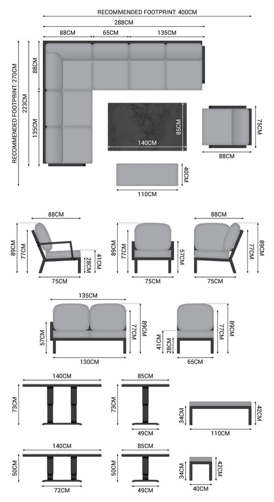 Nova - Vogue Corner Set with Rising Table & Armchair & Bench - Grey