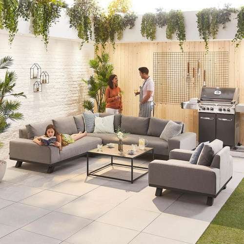 Load image into Gallery viewer, Nova - Tranquility Outdoor Fabric Corner Sofa Set with Coffee Table &amp; Lounge Chair - Light Grey
