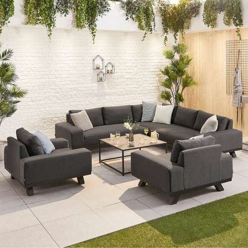 Load image into Gallery viewer, Nova - Tranquility Fabric Corner Sofa Set with Coffee Table &amp; 2 x Lounge Chair - Dark Grey
