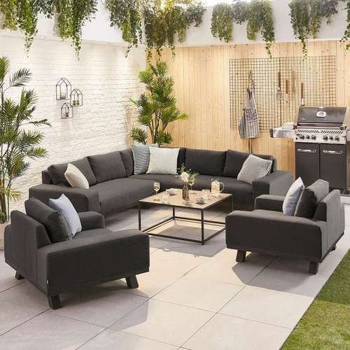 Load image into Gallery viewer, Nova - Tranquility Fabric Corner Sofa Set with Coffee Table &amp; 2 x Lounge Chair - Dark Grey
