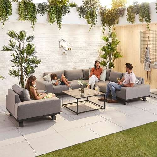 Load image into Gallery viewer, Nova - Tranquility Outdoor Fabric Corner Sofa Set with Coffee Table &amp; Lounge Chair - Light Grey
