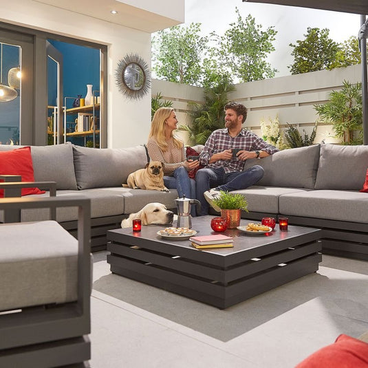 Nova - San Marino Aluminium Corner Sofa with Coffee Table & Armchair - Grey Frame