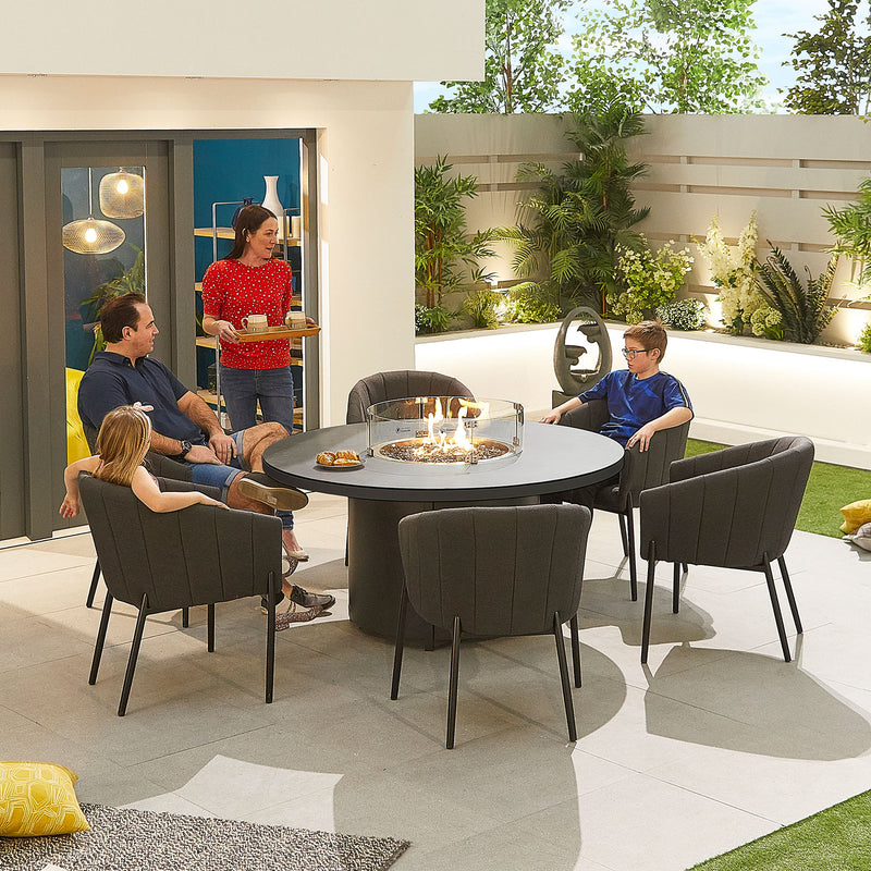 Load image into Gallery viewer, Nova - Edge Fabric 6 Seat Round Dining Set with Firepit - Dark Grey
